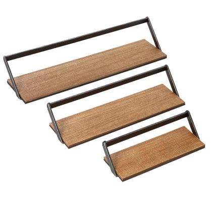 Logo personnalisé Décoration de la maison Ensemble de 3 étagères murales en bois noir / naturel Étagères d'affichage suspendues