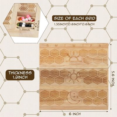 Compact en bois organisateur de pilules hebdomadaire porte-pilule distributeur quotidien distributeur de pilules triateur de pilules récipients