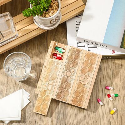 Compact en bois organisateur de pilules hebdomadaire porte-pilule distributeur quotidien distributeur de pilules triateur de pilules récipients