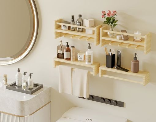 Crochets en bois étagère en bois naturel étagères montées sur le mur pour le stockage de la décoration de la crèche