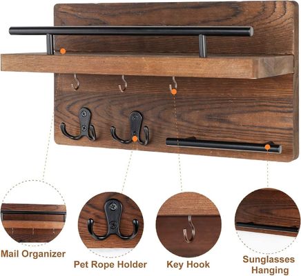 Murs porte-clés en bois Étagère de rangement avec 4 crochets doubles Décoration de l'entrée de la ferme rustique