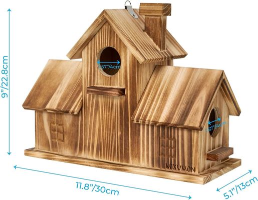 Maison d'oiseaux en bois extérieur à 3 trous faite à la main à partir de bois pour l'habitat du jardin