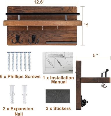 Murs porte-clés en bois Étagère de rangement avec 4 crochets doubles Décoration de l'entrée de la ferme rustique