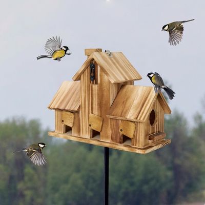 Maison d'oiseaux en bois extérieur à 3 trous faite à la main à partir de bois pour l'habitat du jardin