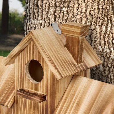 Maison d'oiseaux en bois extérieur à 3 trous faite à la main à partir de bois pour l'habitat du jardin