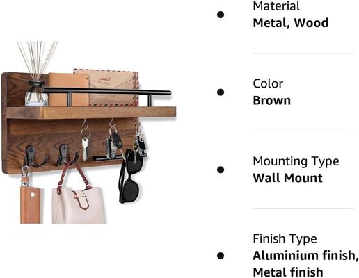 Murs porte-clés en bois Étagère de rangement avec 4 crochets doubles Décoration de l'entrée de la ferme rustique