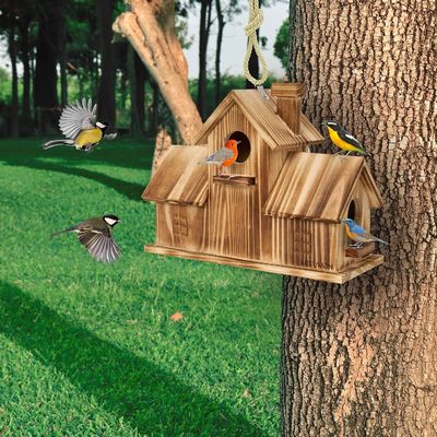 Maison d'oiseaux en bois extérieur à 3 trous faite à la main à partir de bois pour l'habitat du jardin