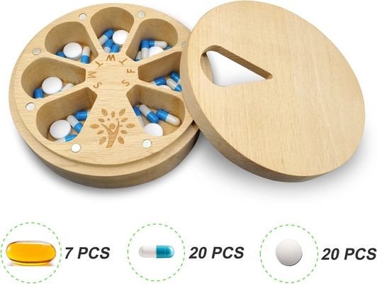 Porte-pilule personnalisable pour 7 jours Organiseur de pilules hebdomadaires en bois pour les médicaments et les vitamines