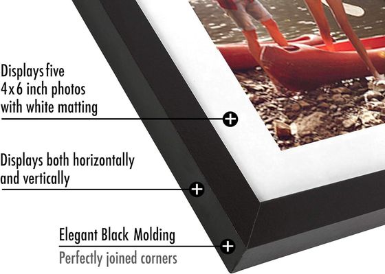 8X24 4X6 Cadre photo en bois noir avec un logo personnalisé en verre résistant aux fissures