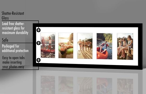 8X24 4X6 Cadre photo en bois noir avec un logo personnalisé en verre résistant aux fissures