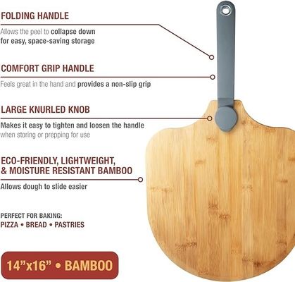 Taille personnalisée de 14 x 16 pouces en bambou fait maison Paddle pliable Pizza peel toute saison