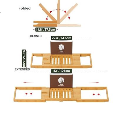 Caddy de plateau de baignoire en bois élargi avec porte-livre et porte-téléphone Logo personnalisé acceptable