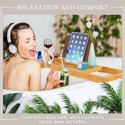 Caddy de plateau de baignoire en bois élargi avec porte-livre et porte-téléphone Logo personnalisé acceptable