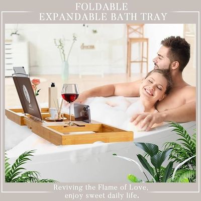 Caddy de plateau de baignoire en bois élargi avec porte-livre et porte-téléphone Logo personnalisé acceptable