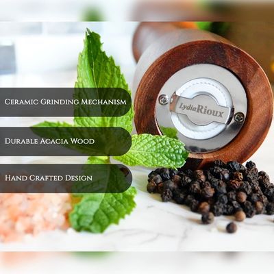 Ensemble de broyeurs de sel et de poivre en bois d'acacia de 28 pouces avec mécanisme de broyage en céramique réglable