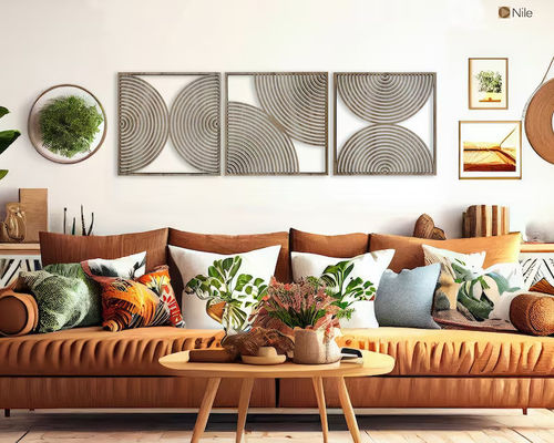 Ensemble de 3 cadeaux maison Boho Grandes peintures murales en bois avec style moderne du milieu du siècle et logo personnalisé