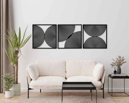 Ensemble de 3 cadeaux maison Boho Grandes peintures murales en bois avec style moderne du milieu du siècle et logo personnalisé