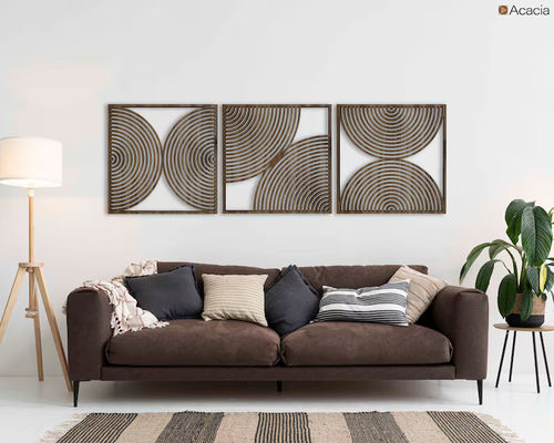 Ensemble de 3 cadeaux maison Boho Grandes peintures murales en bois avec style moderne du milieu du siècle et logo personnalisé