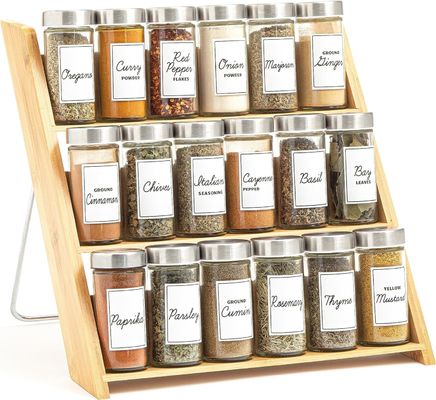 Boîte en bois ordinaire Boîte de cuisine Boîte de sauce cuisine Bouteille de vinaigre d'huile d'olive 18 jarres Bamboo Compact organisateur d'épices