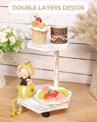 Display en bois hexagonal à 2 niveaux, plateau de ferme blanc pour cuisine et salle de bain