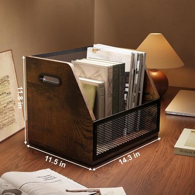 Boîte de stockage de disques en vinyle brun rétro pour une caisse de disques LP robuste et un design fonctionnel