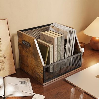 Boîte de stockage de disques en vinyle brun rétro pour une caisse de disques LP robuste et un design fonctionnel