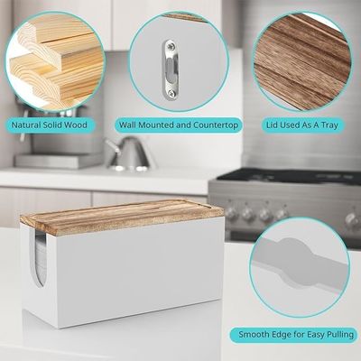 Distributeur de serviettes en papier de salle de bain en bois blanc avec couvercle