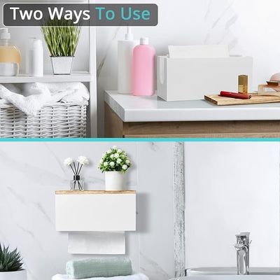 Distributeur de serviettes en papier de salle de bain en bois blanc avec couvercle