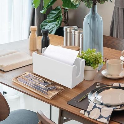 Distributeur de serviettes en papier de salle de bain en bois blanc avec couvercle