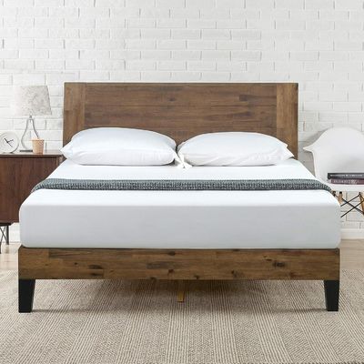 Cadre de lit en bois de pin de grande quantité avec tête de lit et support en ardoise en bois