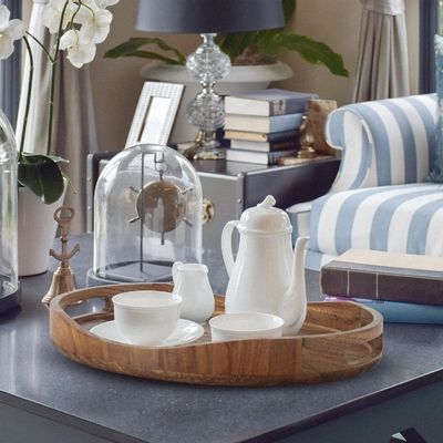 Taille personnalisée 17 "x13" plateau de bois rond décoratif pour salon Impression gravure au laser