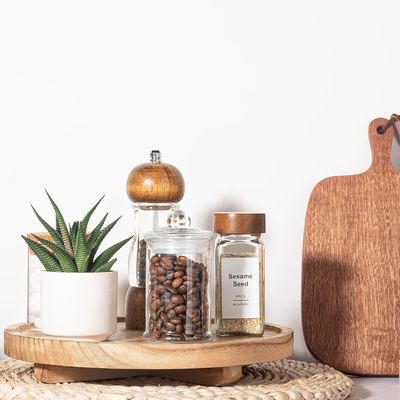 Imprimante à écran de soie plateau décoratif rond en bois 10 " organiseur en bois pour comptoir de salle de bain