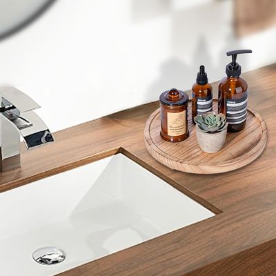 Imprimante à écran de soie plateau décoratif rond en bois 10 " organiseur en bois pour comptoir de salle de bain