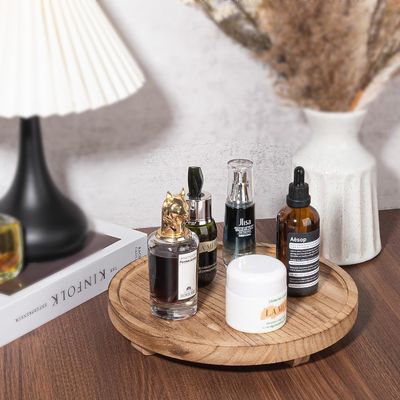 Imprimante à écran de soie plateau décoratif rond en bois 10 " organiseur en bois pour comptoir de salle de bain