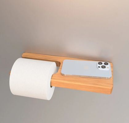 Porte-papier de toilette en bois à support mural durable avec étagère et support en bois à surface supplémentaire