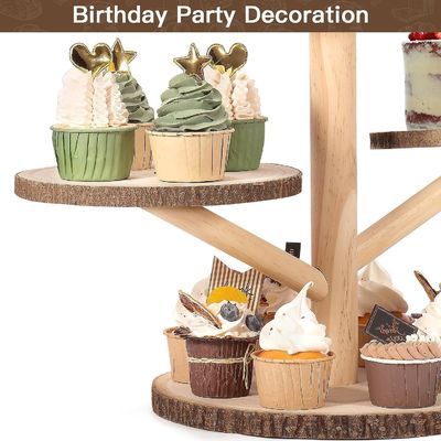 Conception personnalisée 4 étages de gâteaux en bambou Stand pour les fêtes Fruits Snacks Servant plateau