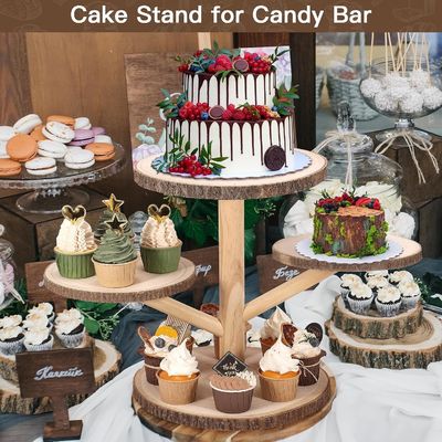 Conception personnalisée 4 étages de gâteaux en bambou Stand pour les fêtes Fruits Snacks Servant plateau