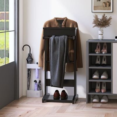 Logos personnalisés Rack de vêtements en bois avec des étagères et un stand de valet