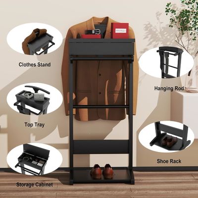 Logos personnalisés Rack de vêtements en bois avec des étagères et un stand de valet