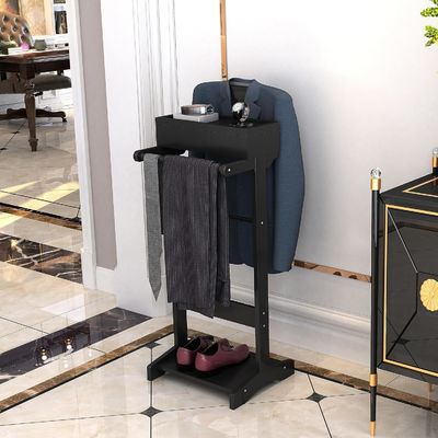 Logos personnalisés Rack de vêtements en bois avec des étagères et un stand de valet