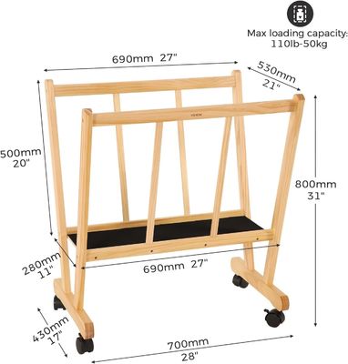 202406 Grand support d'impression en bois avec rouleaux à rouleaux Logo personnalisé Affichage et stockage de salle de bain