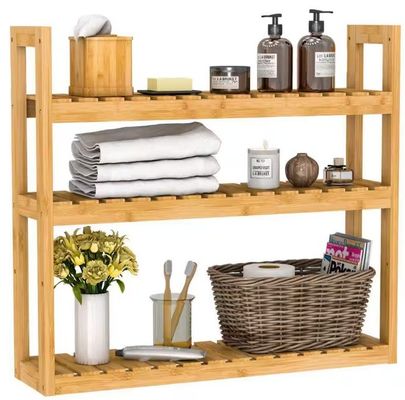 Étagère de rangement en bois de 3 niveaux de couleur naturelle pour organiser les articles essentiels de votre salle de bain