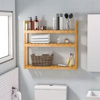 Étagère de rangement en bois de 3 niveaux de couleur naturelle pour organiser les articles essentiels de votre salle de bain