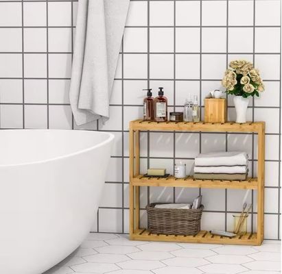 Étagère de rangement en bois de 3 niveaux de couleur naturelle pour organiser les articles essentiels de votre salle de bain
