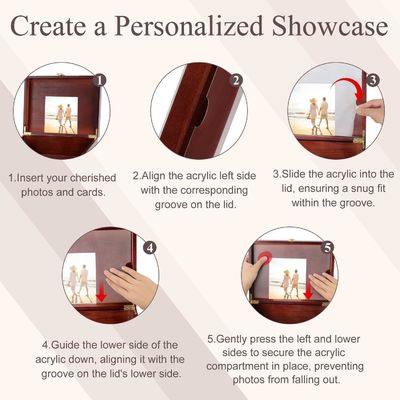 Une grande boîte en bois avec un couvercle à charnière et un cadre photo