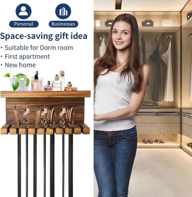 Organiseur de rangement à ceinture de bois pratique avec deux étagères en noyer et hêtre