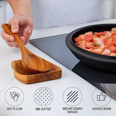 Cadeau artisanal industriel bois d'acacia porte-cuillère repos pour cuisine pieds en silicone antidérapant