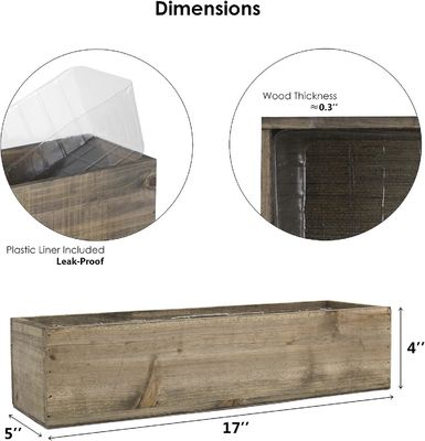 Autres cadeaux artisanaux de luxe rustique marron boîte de plantation en bois avec revêtement en plastique amovible