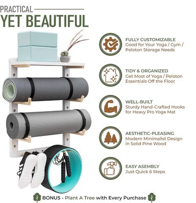 Organiseur de tapis de yoga en bois pratique pour le montage murale de la salle de gym à domicile entièrement personnalisable