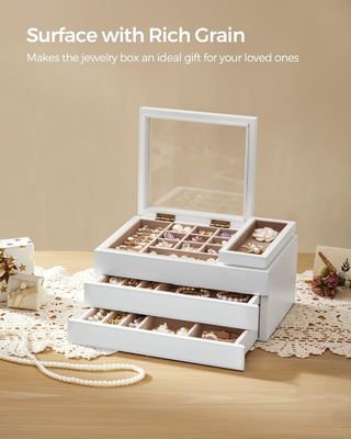 Boîte à bijoux en bois à couvercle transparent à 3 couches en forme de rectangle pour les besoins de stockage personnalisés